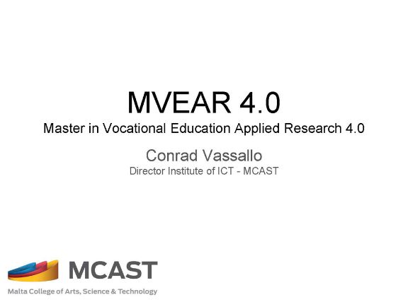MVEAR 4.0. Master in Vocational Education Applied Research 4.0