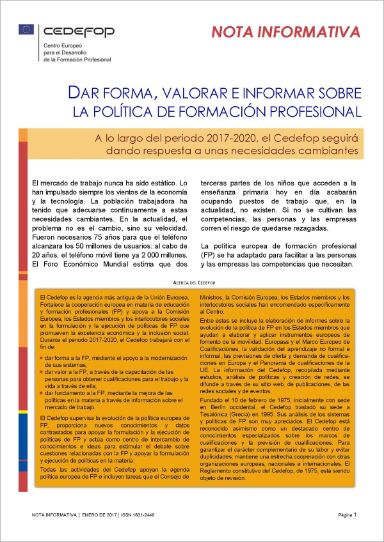 CEDEFOP: Dar forma, valorar e informar sobre la política de Formación Profesional. (2017)
