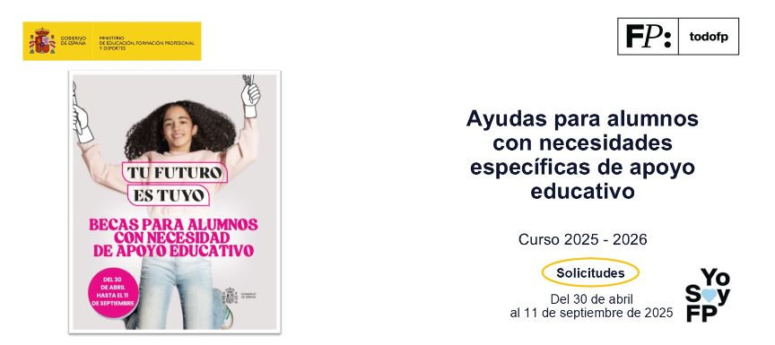 Las ayudas para estudiantes con necesidad de apoyo educativo para el curso 2025-2026 se podrán solicitar a partir del 30 de abril