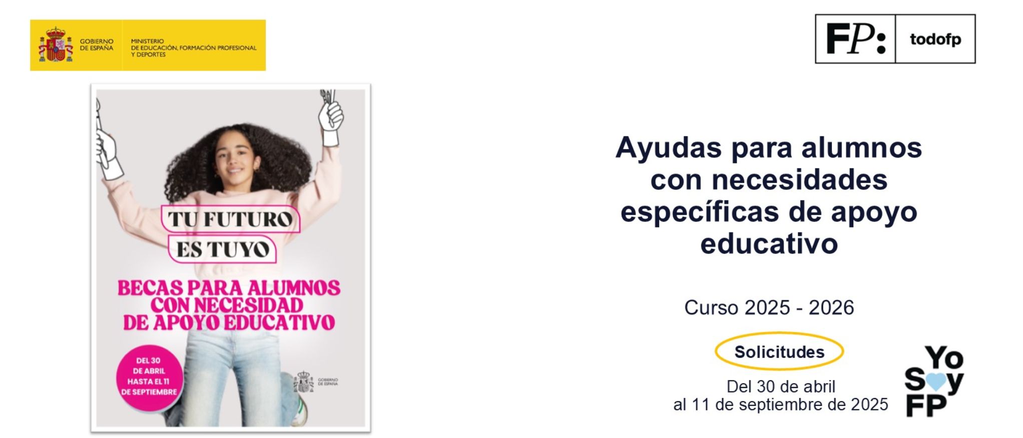 Las ayudas para estudiantes con necesidad de apoyo educativo para el curso 2025-2026 se podrán solicitar a partir del 30 de abril