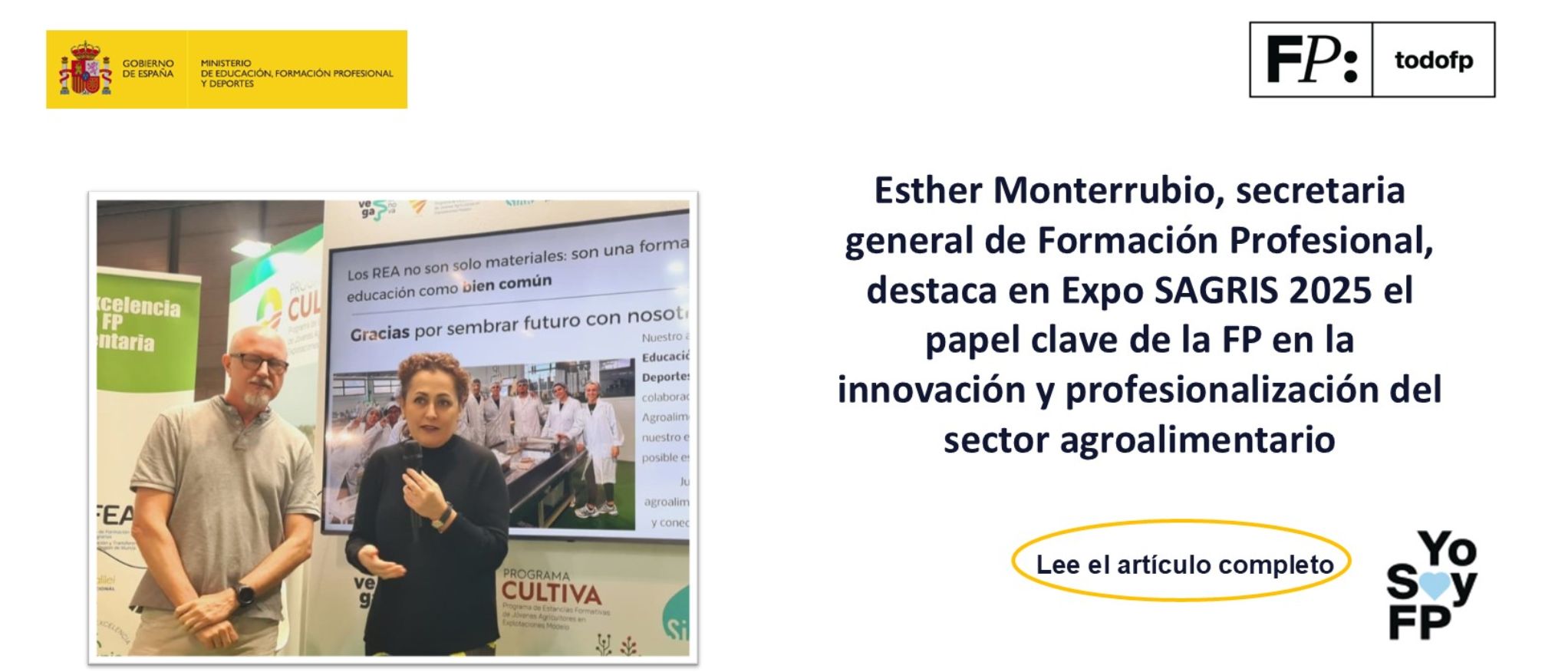 Esther Monterrio, secretaria general de Formación Profesional, destaca en Expo SAGRIS 2025 el papel clave de la FP en la innovación
