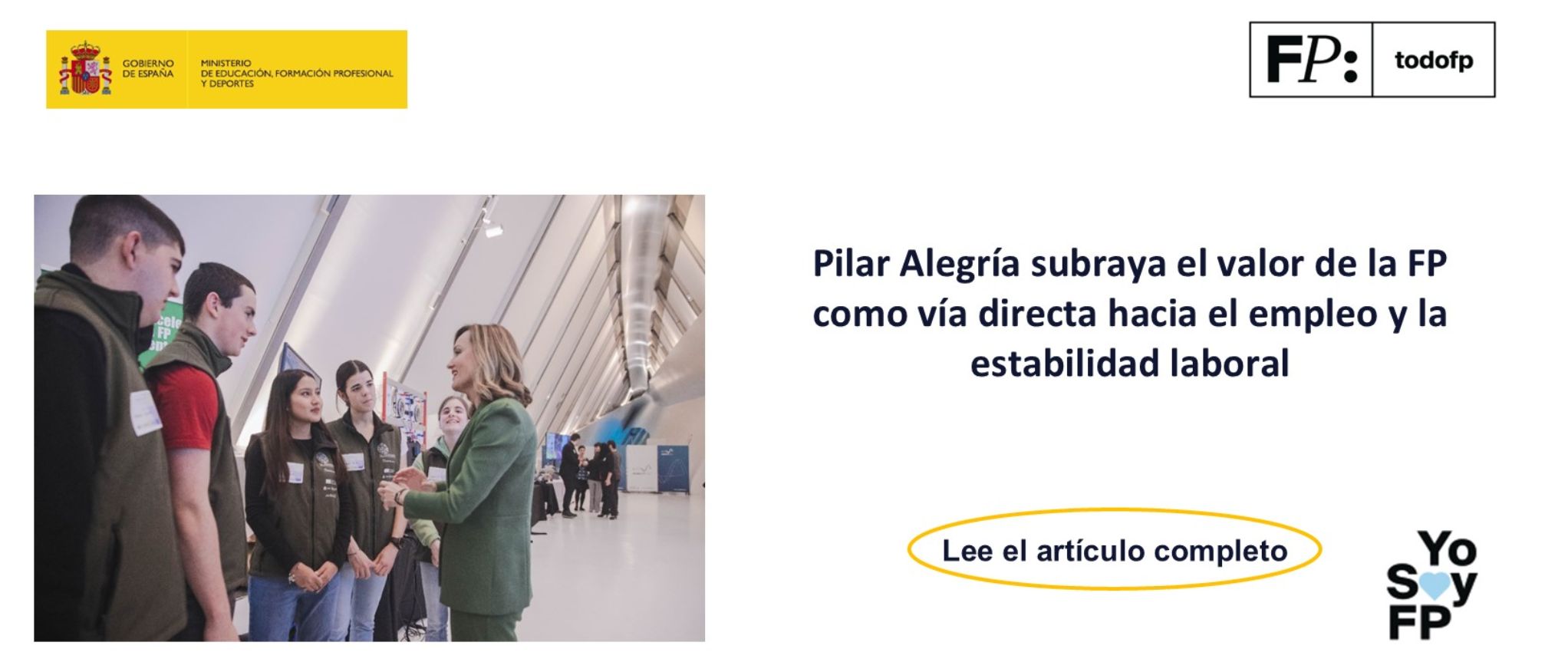 Alegría subraya el valor de la FP como vía directa hacia el empleo y la estabilidad laboral
