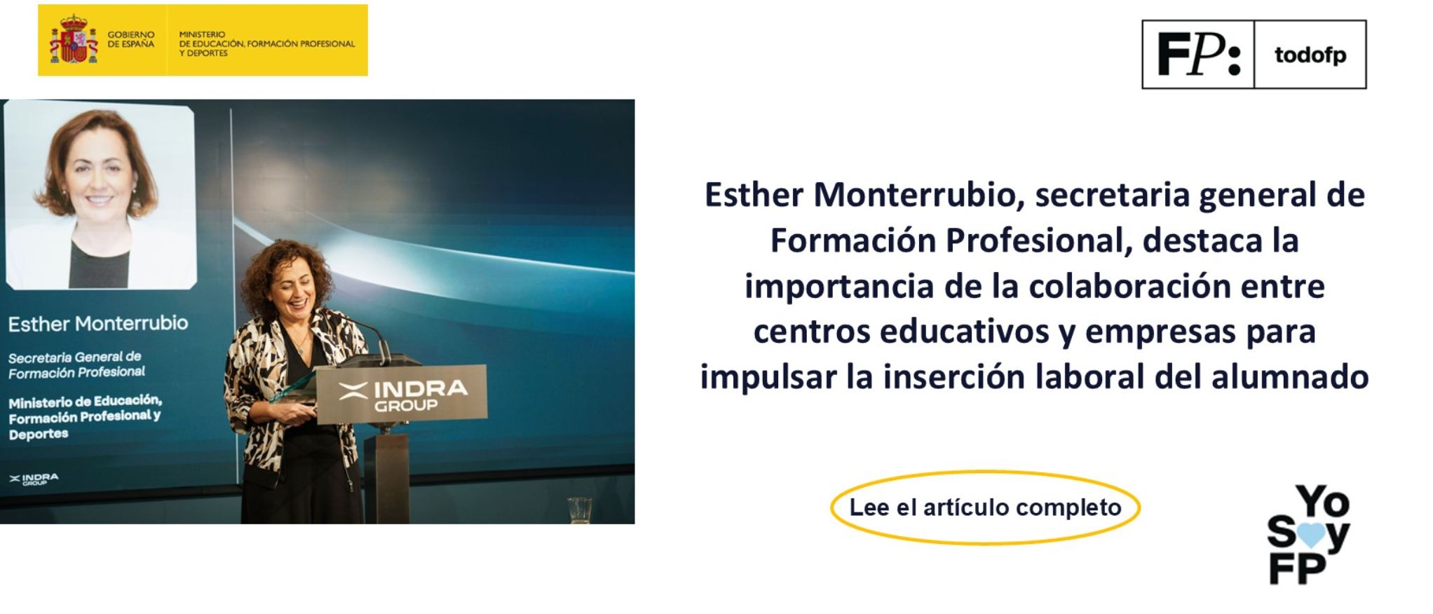 Esther Monterrubio, secretaria general de Formación Profesional, destaca la importancia de la colaboración entre centros educativos y empresas para im