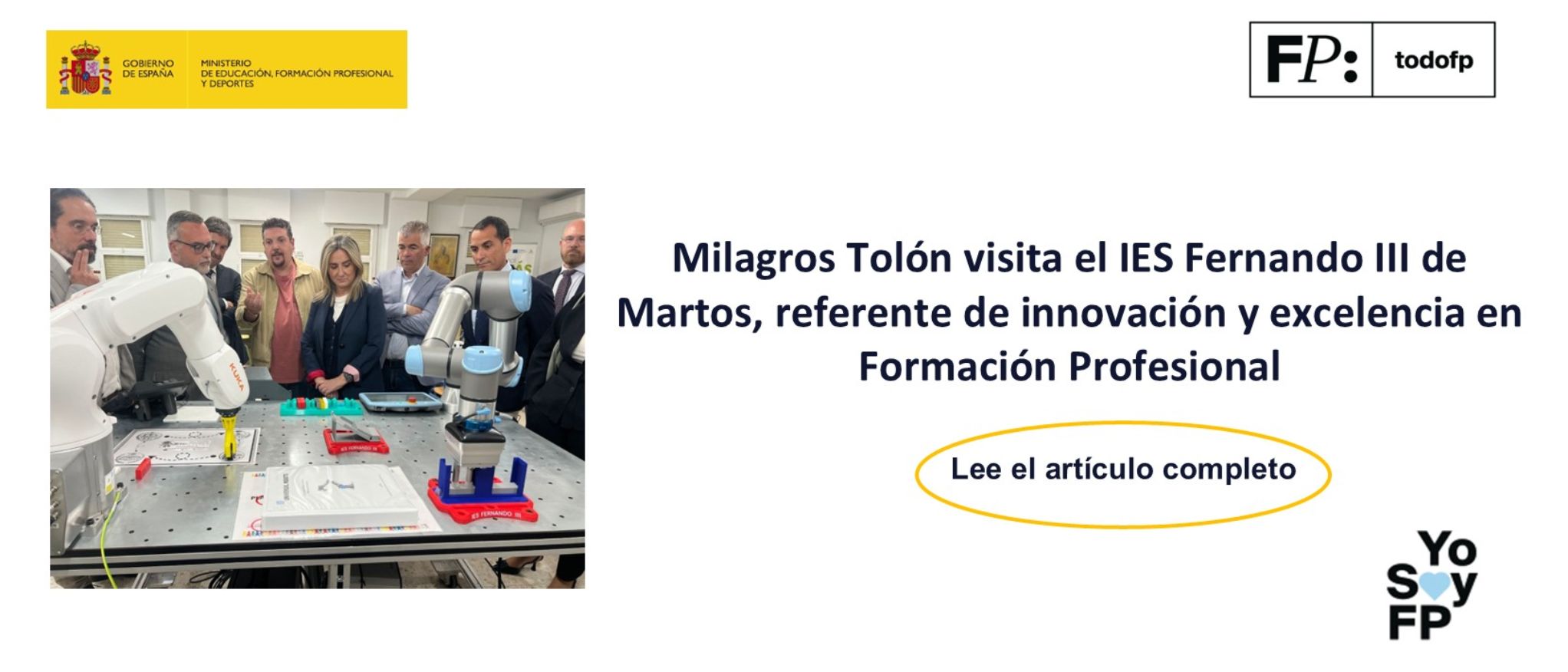 Milagros Tolón visita el IES Fernando III de Martos, referente de innovación y excelencia en Formación Profesional