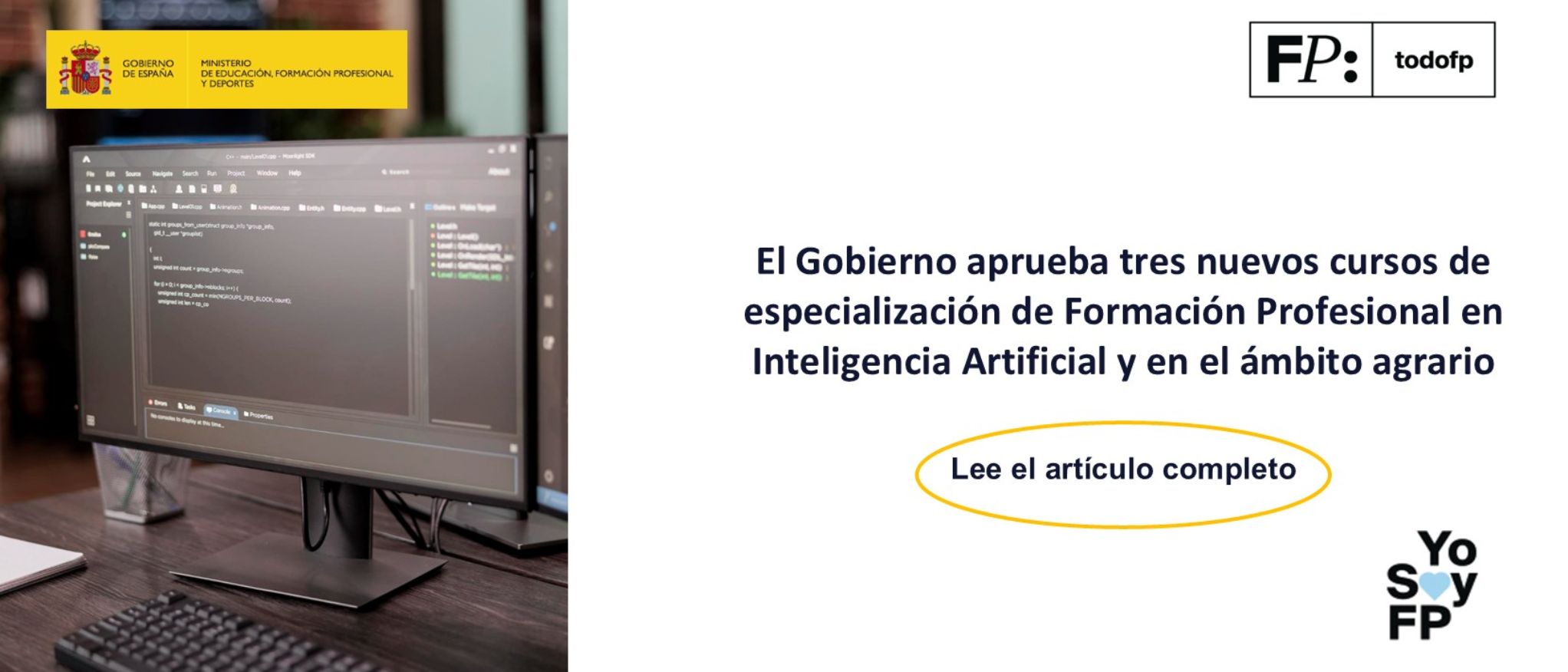El Gobierno aprueba tres nuevos cursos de especialización de Formación Profesional en Inteligencia Artificial y en el ámbito agrario